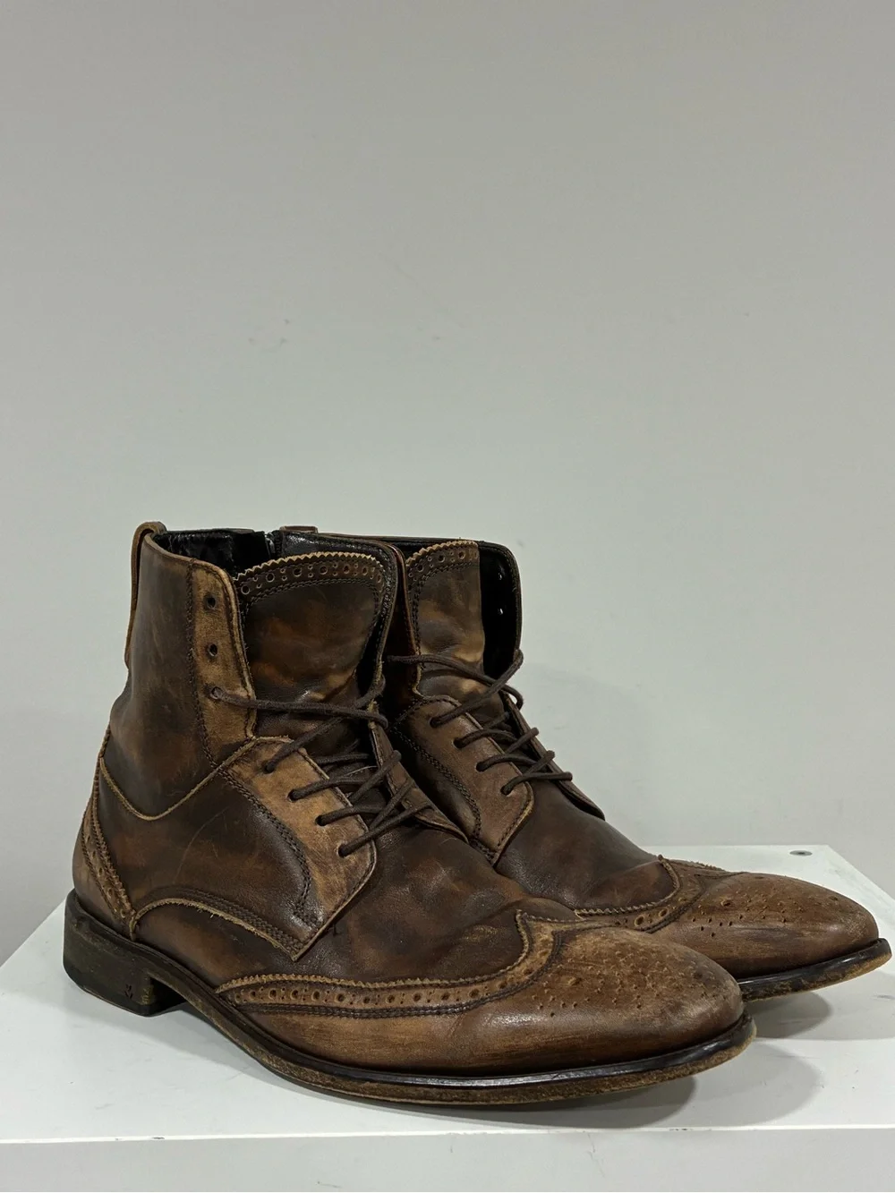 John Varvatos Collection Distressed Leather Boot Size EU 43 USA 10